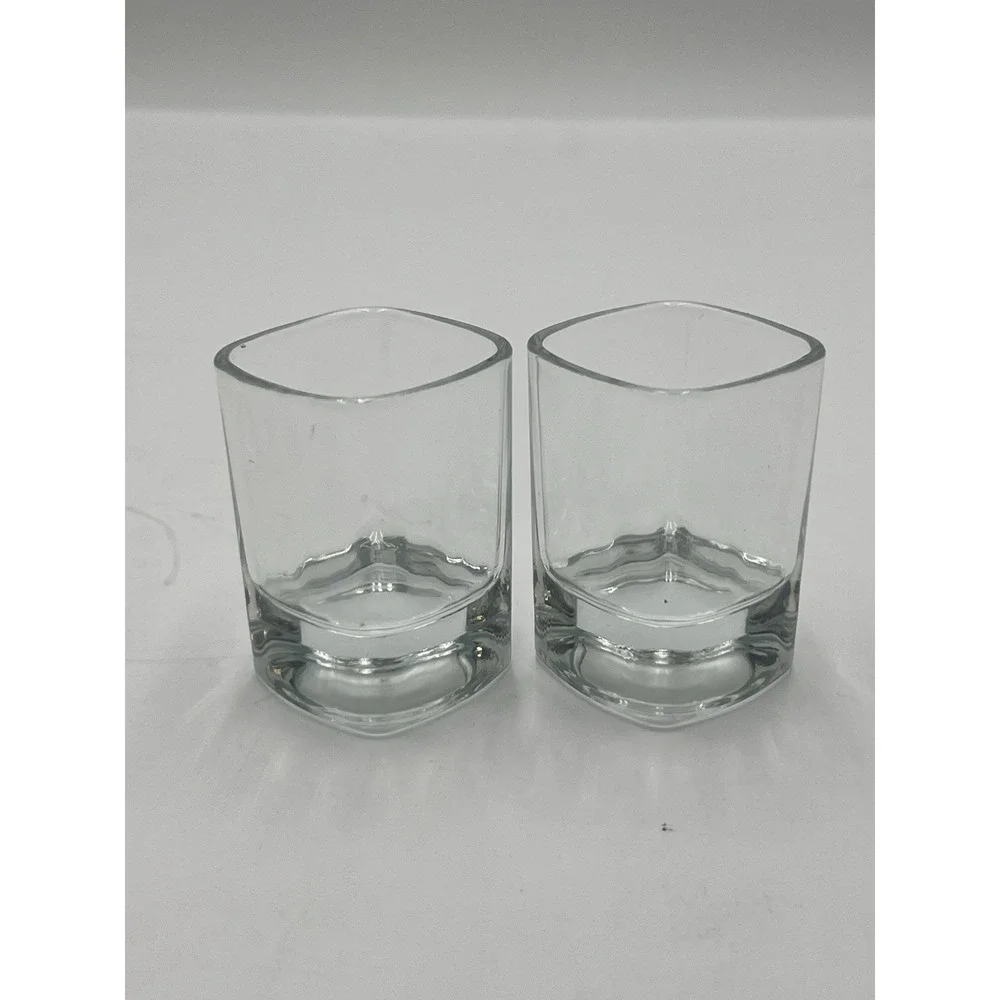 Pair Square Clear Glass Shot Glasses Heavy Base 2.75